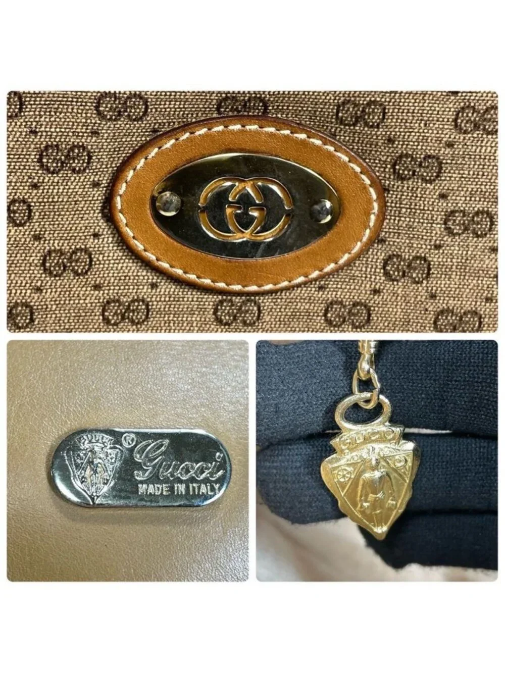 Gucci GG Shoulder Bag Brown Beige Logo Leather